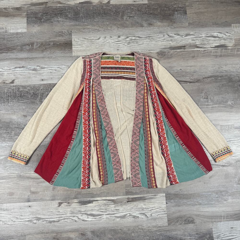 IVKO Linen Cardigan Wearable Art Folk Knit Lagenlook Boho European Designer 38